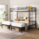 Twin Over Twin Over Twin Triple Bunk Bed With Safety Rails And Storage Shelf - Black