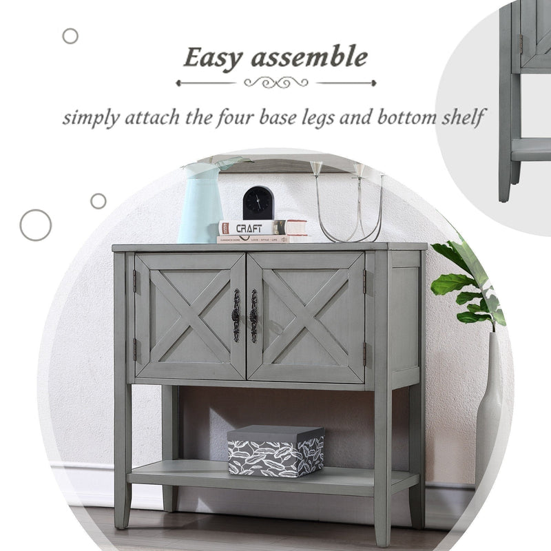 35" Farmhouse Wood Buffet Sideboard Console Table with Bottom Shelf and 2-Door Cabinet, for Living Room, Entryway, Kitchen Dining Room Furniture (Antique Gray)