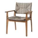 5-Piece Outdoor Dining Set: Brown Round Acacia Wood Table & 4 Brown Wicker Armchairs