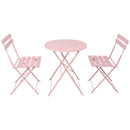 3 Pieces Patio Bistro Balcony Metal Chair Table Set - Pink