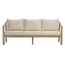 77.95" Outdoor Acacia Wood 3-Seater Sofa with Beige Cushions by HouseOfZazla