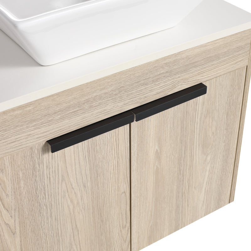 24" Modern Design Float Bathroom Vanity With Ceramic Basin Set, Wall Mounted White Oak Vanity With Soft Close Door, KD-PackingD-Packing Pieces