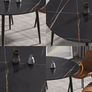 Modern Artificial Stone Round Dining Table With Metal Legs, Can Accommodate 6 People - Black by Unique Piece Furniture
