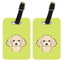 Checkerboard Lime Green Buff Poodle Luggage Tag
