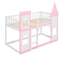 Twin Over Twin Castle Bunk Bed With Ladder - Pink by Unique Piece Furniture