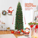 7.5 Feet Pre-lit Hinged Pencil Christmas Tree with Pine Cones Red Berries by LJGDeals