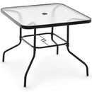 34 Inch Outdoor Dining Table Square Tempered Glass Table with 1.5 Inch Umbrella Hole-Black by LJGDeals