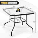 34 Inch Outdoor Dining Table Square Tempered Glass Table with 1.5 Inch Umbrella Hole-Black by LJGDeals