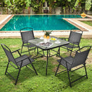 34 Inch Outdoor Dining Table Square Tempered Glass Table with 1.5 Inch Umbrella Hole-Black by LJGDeals