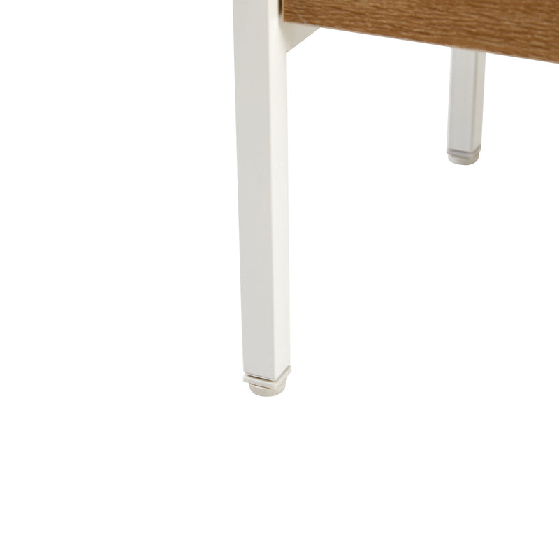 15.75" Rattan End table with Power Outlet & USB Ports, Modern nightstand with drawer and metal legs, side table for living room, bedroom,white(1 PC)