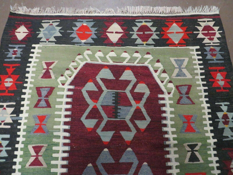 3' 8" X 5' Vintage Turkish Kilim Handmade Flat Weave Wool Rug Veg Dyes