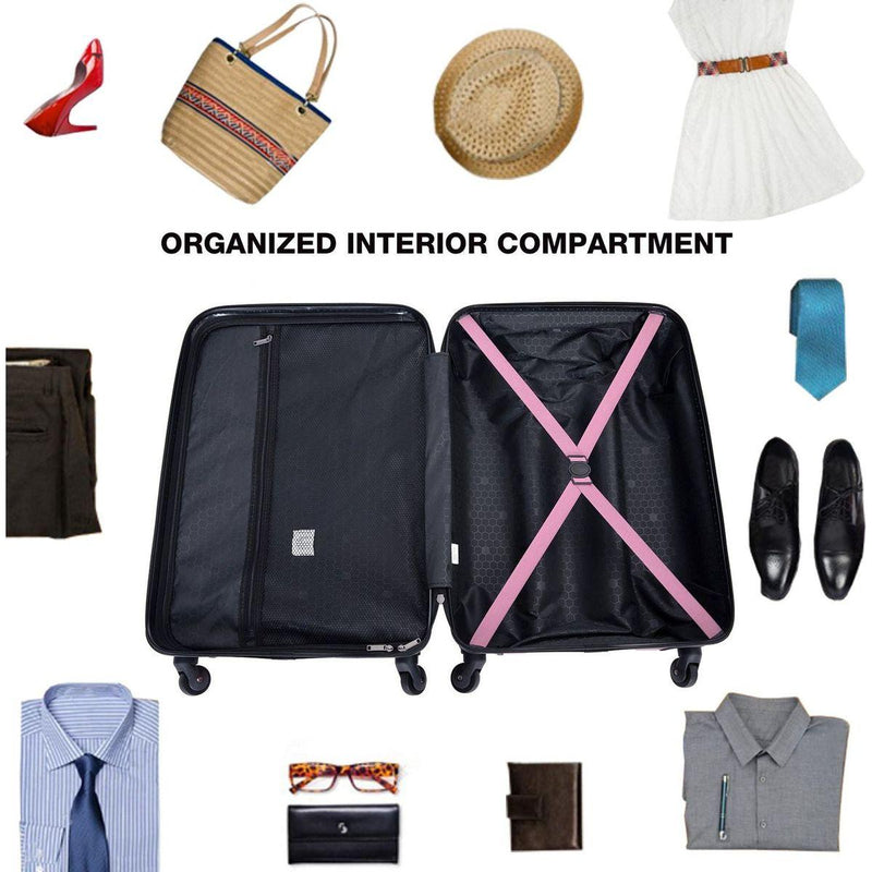 3 Piece Luggage Sets ABS Lightweight Suitcase with Two Hooks, Spinner Wheels, TSA Lock, (20/24/28), Pink