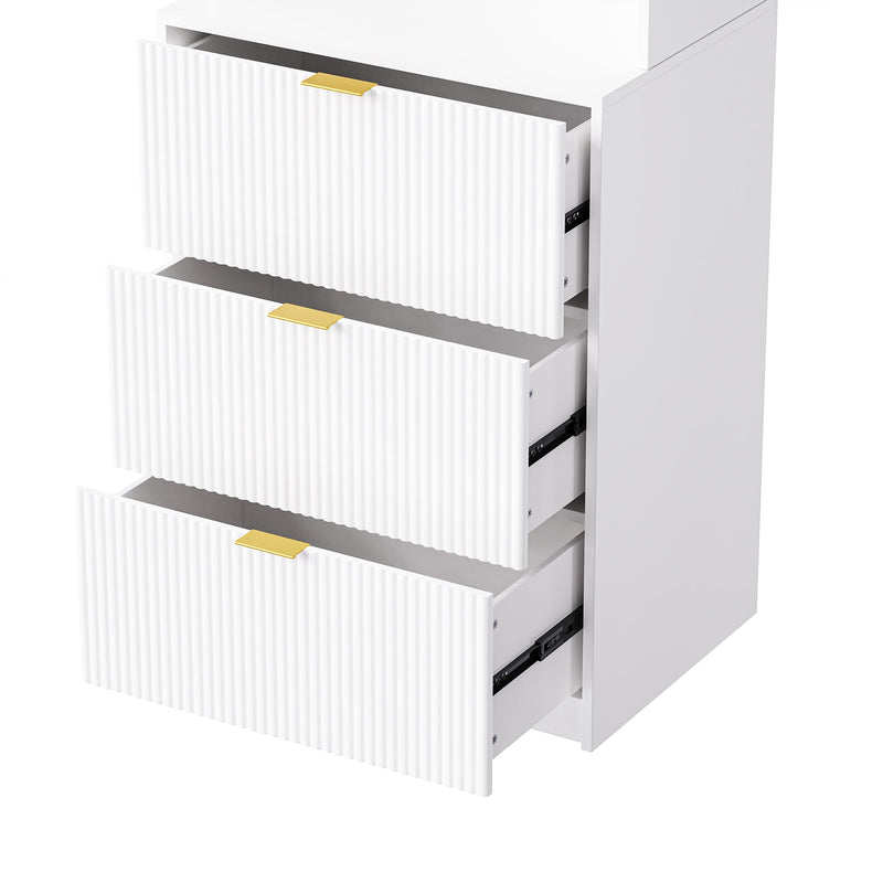 4-Piece Entertainment Wall Unit with 13 shelves,8 Drawers and 2 Cabinets, Multifunctional TV Stand Media Storage Cabinet with Fluted Line Surface for Living Room, for TVs Up to 70"