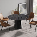 Modern Artificial Stone Round Carbon Steel Base Dining Table, Can Accommodate 6 People - Black by Unique Piece Furniture
