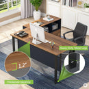 L-Shaped Executive Desk With Mobile File Cabinet, Large Home Office Workstation With Drawers And Shelves - Brown / Black by HouseOfZazla