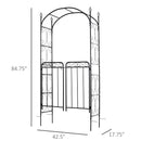 84" Garden Arch Arbor with Gate, Metal Arch Trellis, Garden Archway for Climbing Vines, Wedding Ceremony Decoration, Flourishes & Arrow Tips, Black