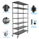 7 Tier Standing Shelf Units, 2800 LBS NSF Height Adjustable Metal Garage Storage Shelves with Wheels, Heavy Duty Storage Rack Metal Shelves - Black - 7T-2800LBS-BLACK