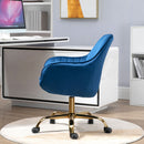360 Dark Blue Velvet Swivel Chair With High Back, Adjustable Working Chair With Golden Color Base