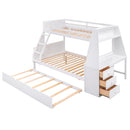Bunk Bed With Trundle And Built In Desk, 3 Storage Drawers And Shelf