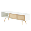 55.12" Rattan TV Cabinet, Double Sliding Doors For Storage, Adjustable Shelf, Solid Wood Legs, TV Console For Living Room by Unique Piece Furniture