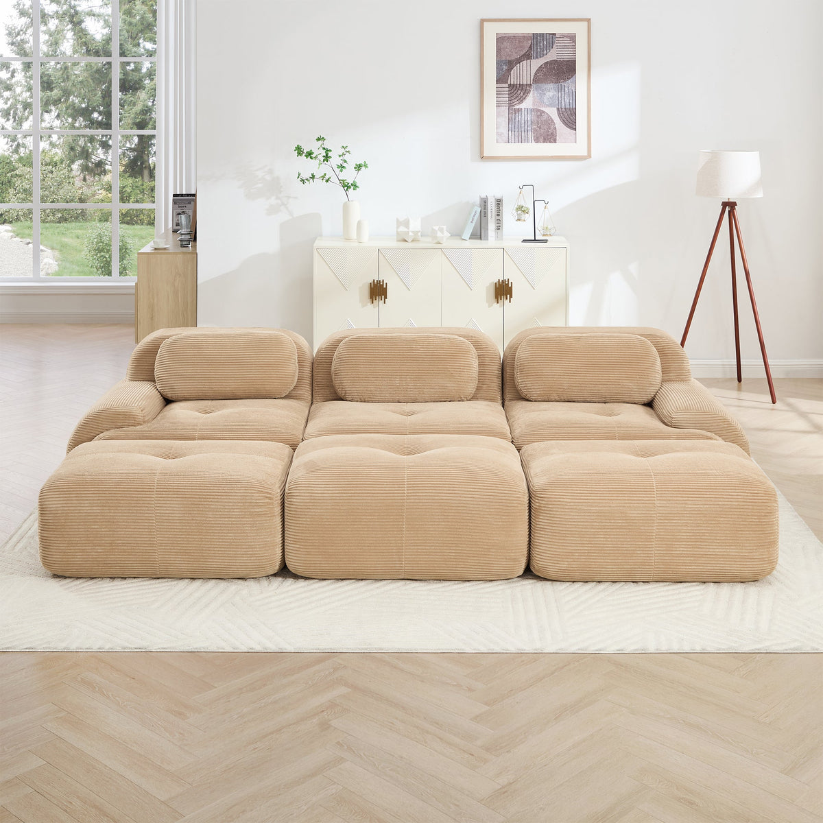 Three-Seat Modular Sofa With 3 Ottomans – Camel, photo 3 of 10