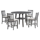 5-Piece Counter Height Dining Table Set in 2 Table Sizes with 4 Folding Leaves and 4 Upholstered Chairs for Dining Room (Gray+Beige Cushion)