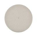 Beige Fabric Round Ottoman with Solid Wood Cross Base