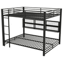 Queen Over Queen Bunk Bed With Storage Cabinets And LED Sturdy Frame, 6 Storage Units, Adjustable LED Lights - Black by HouseOfZazla