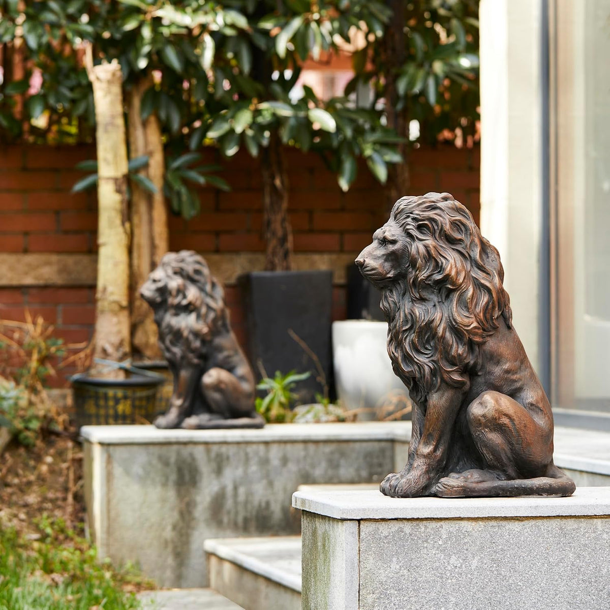 20.5" Lion Statue - Resin Outdoor Guardian Sculpture, photo 4 of 10