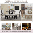 5-Piece Dining Table Set, 44" Round Dining Table with Curved Bench & Side Chairs for 4-5 People for Dining Room and Kitchen (Grey)