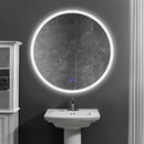 32 x 32 Inch Round Frameless LED Illuminated Bathroom Mirror, Touch Button Defogger, Metal, Silver