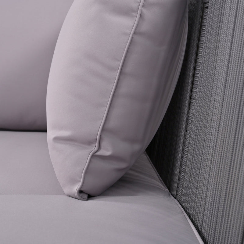 2-Piece Outdoor Sunbed and Coffee Table Set, Patio Double Chaise Lounger Loveseat Daybed with Clear Tempered Glass Table for the patio, poolside (Grey Cushion + Dark Grey Rope)