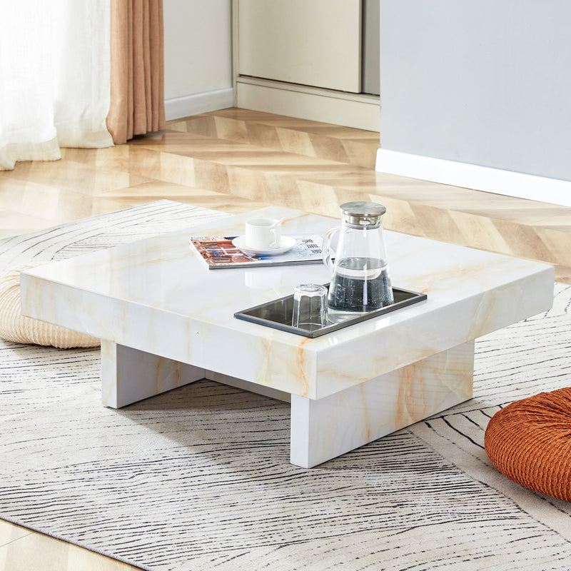 A modern and practical coffee table with imitation marble patterns, made of MDF material. The fusion of elegance and natural fashion 31.4"x 31.4"x 12 "