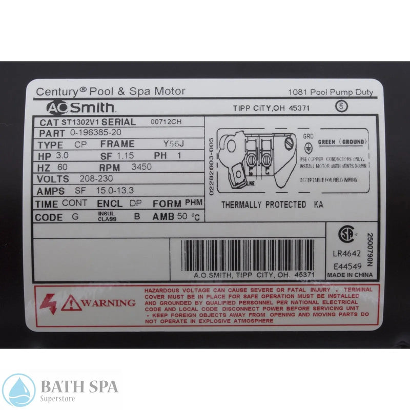 A.O. Smith [Century] C-Face 3.0 HP Motor [56J] [2-S] [Thd] [208/230V] (ST1302V1)