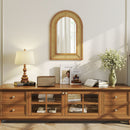 35.5 Inches x 23.5 Inches Rattan Wall Mounted Decorative Mirror with Wooden Frame-Natural
