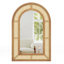 35.5 Inches x 23.5 Inches Rattan Wall Mounted Decorative Mirror with Wooden Frame-Natural by LJGDeals