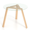 36 Inches Round Glass Dining Table for 4 with Rubber Wood Frame