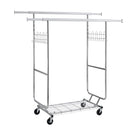 Heavy Duty Double Clothing Garment Rack With Shelves - Silver by HouseOfZazla