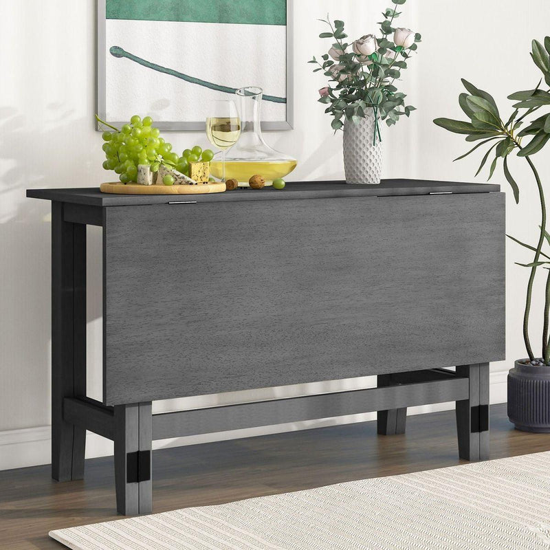 Farmhouse Wood Extendable Dining Table with Drop Leaf for Small Places, Gray