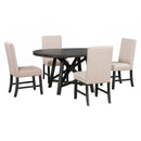 5-Piece Retro Functional Dining Set with Extendable Round Table with Removable Middle Leaf and 4 Upholstered Chairs for Dining Room and Living Room (Black)