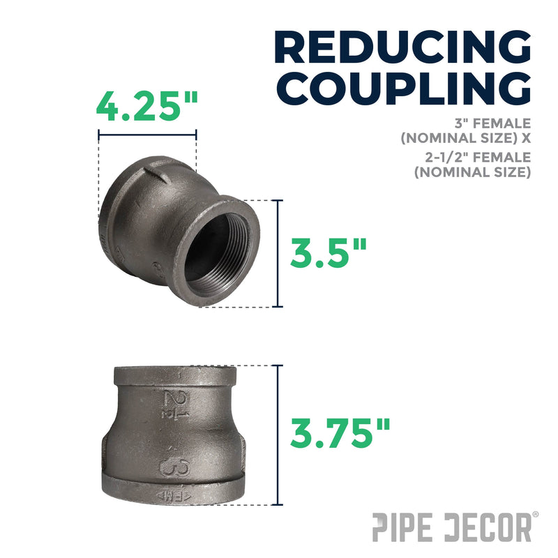 3 in. x 2 1/2 in. Black Reducing Coupling