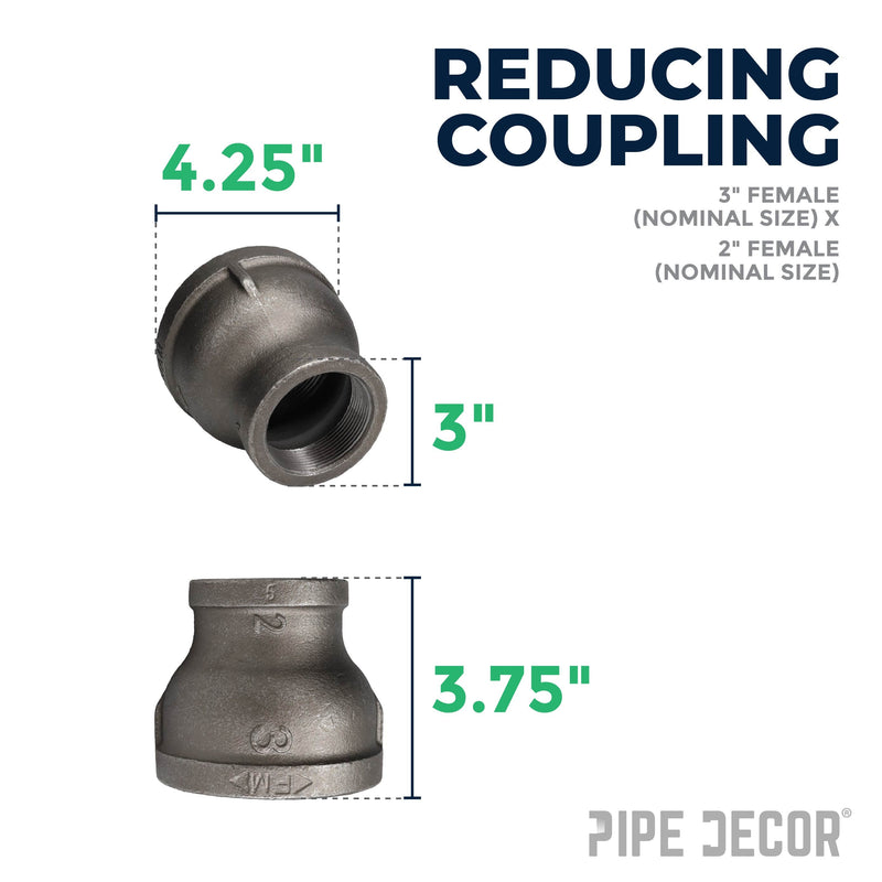 3 in. x 2 in. Black Reducing Coupling