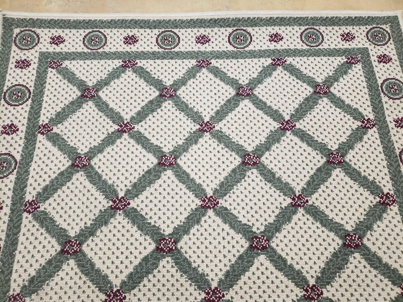 4x5 Panel Design Rug, 4' x 5' Power-Loomed Vintage Rug, Beige & Pine Green Carpet