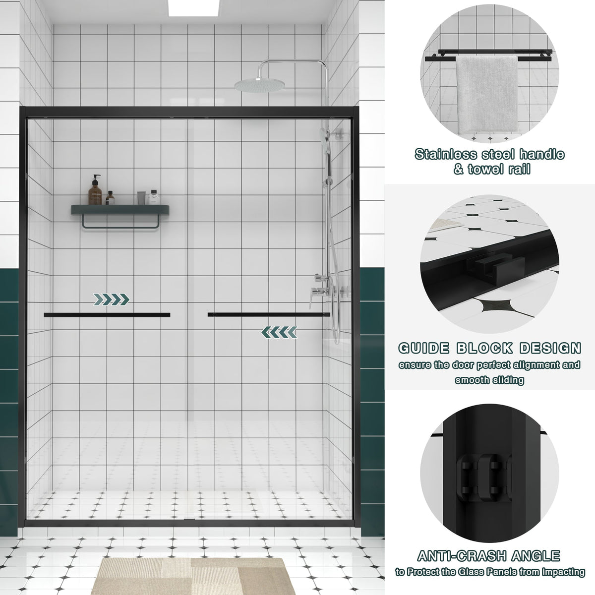 56-60"x74" Aluminum Frame Double Sliding Shower Door, photo 3 of 10