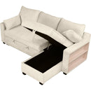 90" Pull Out Sleeper Sofa L-Shaped Couch Convertible Sofa Bed with Storage Chaise, Storage Racks and USB Ports (SG001340AA), Beige