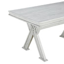 6-Piece Retro 59"L Rectangular Dining Table Set, Table with Unique Legs and 4 Upholstered Chairs & 1 Bench for Dining Room and Kitchen (White)