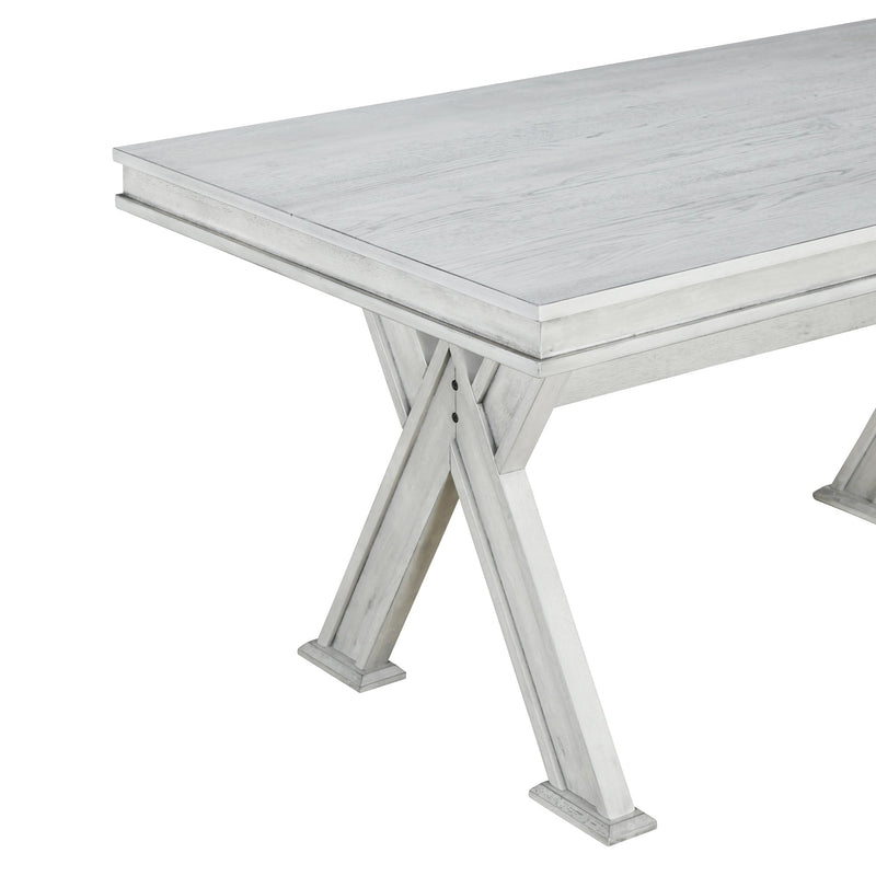 6-Piece Retro 59"L Rectangular Dining Table Set, Table with Unique Legs and 4 Upholstered Chairs & 1 Bench for Dining Room and Kitchen (White)