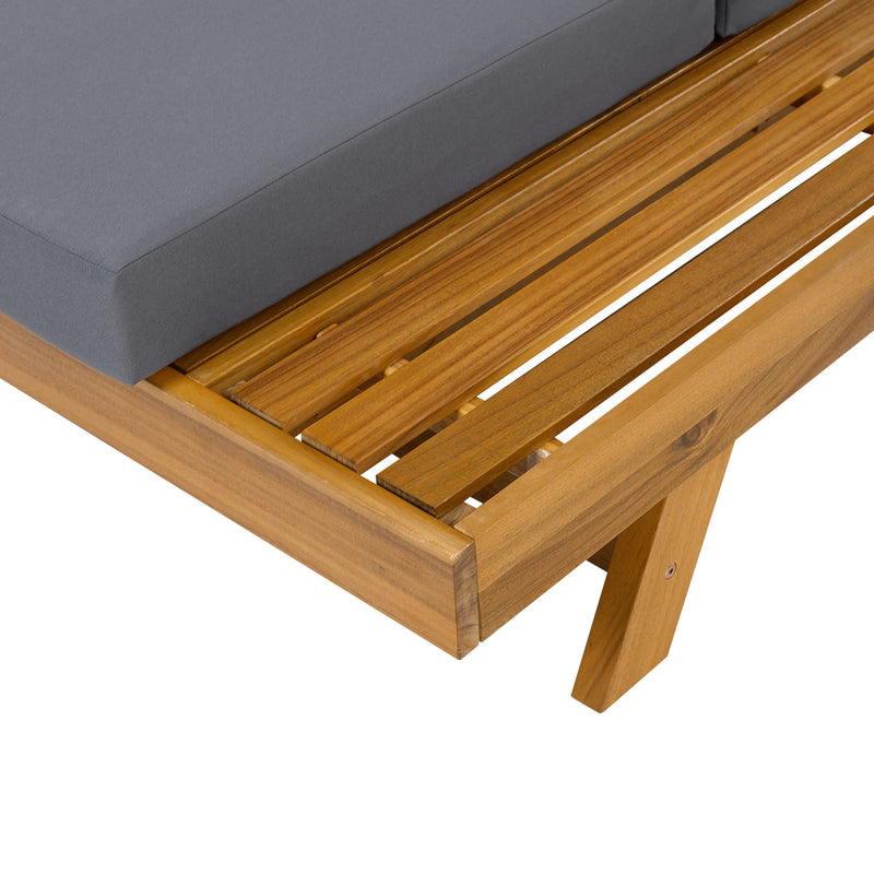 LOUNGE CHAISE SET WITH HEADREST,SPACE AVAILABLE ON ONE SIDE, ACACIA WOOD WITH WATER-RESISTANT LOUNGE CUSHIONS (DARK GREY & 3-FOLD & 4 inch) - MATCHING CREAM/BEIGE VERSION AVAILABLE