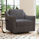 360 Degree Swivel Armchair, Skin Friendly Fabric, Ergonomic Design, Brass Nail Decorative Armchair