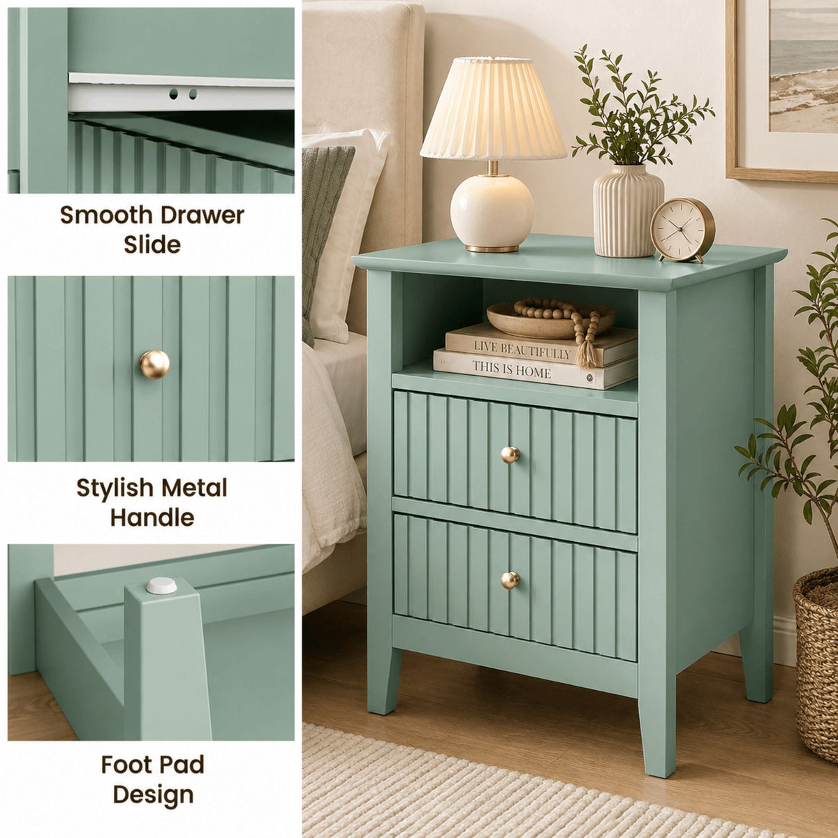 Fluted Nightstand With 2 Drawers, photo 36 of 40